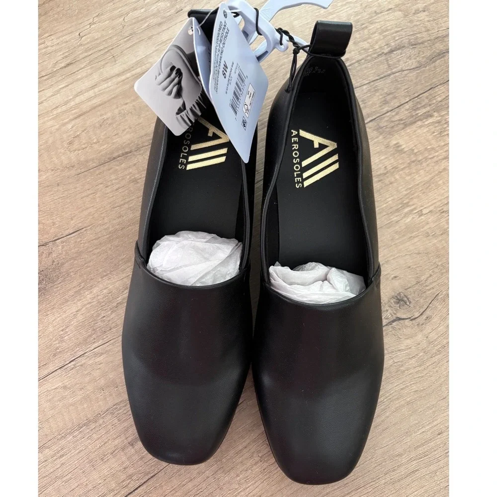 Aerosoles Trixie NWT Women Black Wedge Loafers Slip On Shoes Size 8W